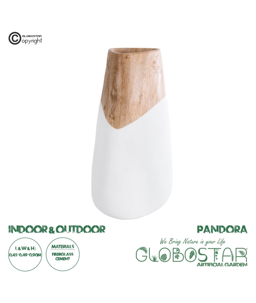 GloboStar® Artificial Garden PANDORA 20707 Επιδαπέδιο Πολυεστερικό Τσιμεντένιο Κασπώ Γλάστρα - Flower Pot Λευκό με Καφέ Μ49 x Π45 x Υ90cm